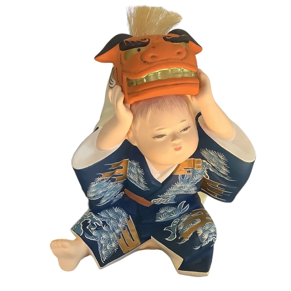 VTG Boy and Lion Dance Japanese Hakata Urasaki Doll Figurine and Base GUMP"S